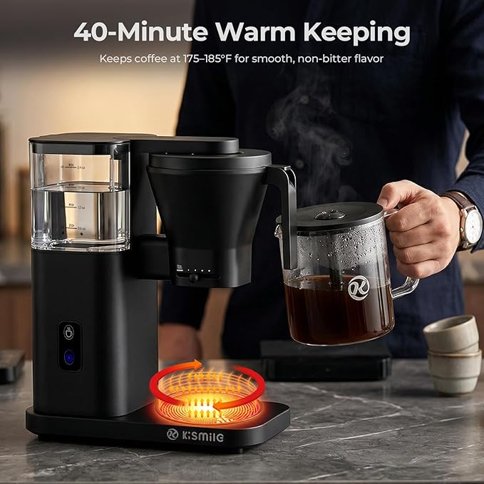 Kismile 8 Cup Drip Coffee Maker, SCA Certified Hot & Cold Brew Pour Over Coffee Machine, Fast Heating to 197–205℉, 40 Min Keep Warm, Adjustable Flow Control, Easy to Clean