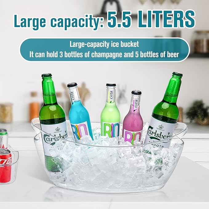 Ice Buckets for Parties, 2 PCS Ice Bucket for Cocktail Bar, 5.5L Drink Buckets for Parties, Wine Cooler, Champagne, Cocktails, Beer Chiller with 2 Ices Bucket Scoop(Clear)