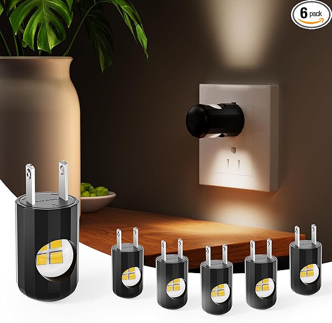 TSEXES 6 Pack LED Night Lights with Dusk to Dawn Sensor, 3000K Soft White, Plug in Wall Night Lights for Kids, Kitchen, Hallway, Bathroom, Bedroom,Non-Dimmable