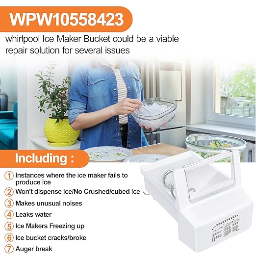 Upgraded WPW10558423 Refrigerator Ice Bucket For Whirlpool Ice Maker Replacement Parts W10558423 Whirlpool Ice Bin Replacement WRS325FDAM04 WRS325FDAM02 WRS325SDHZ WRS315SDHZ Ice Makers Tray Container