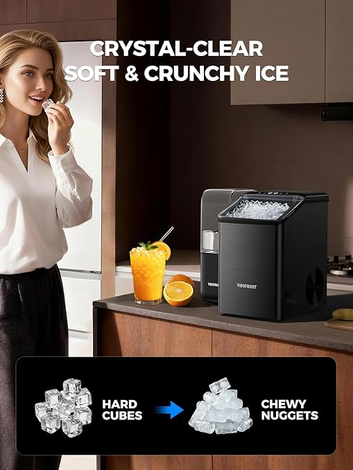 VIBOFROST Nugget Ice Makers Countertop with 1.32 Gallon Tank, 40 lbs/24H, Chewable Sonic Ice, Pellet Ice Machine with Auto Descaling System, Scoop Included, Stainless Steel