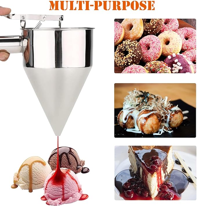 20oz Stainless Steel Pancake Batter Dispenser, Funnel Cake Dispenser with Squeeze Handle and Bracket, Pancake Dispenser for Pancakes, Cupcakes, Takoyaki and Baked Goods (20 oz)