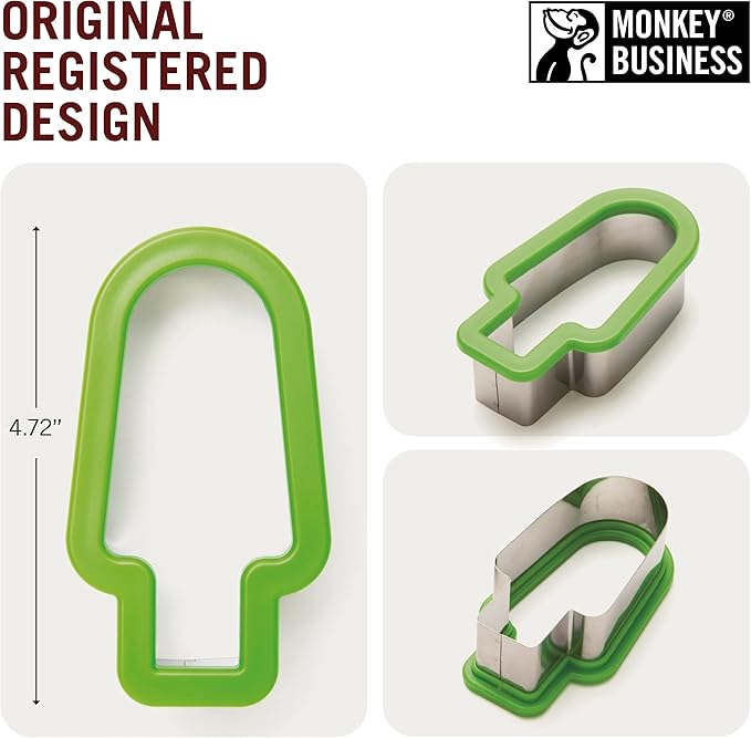 Monkey Business Pepo Watermelon Popsicle Cutter Mold, Stainless Steel Watermelon Slicer, Fun Popsicle Shape Sandwich and Cookie Cutter for Fruits