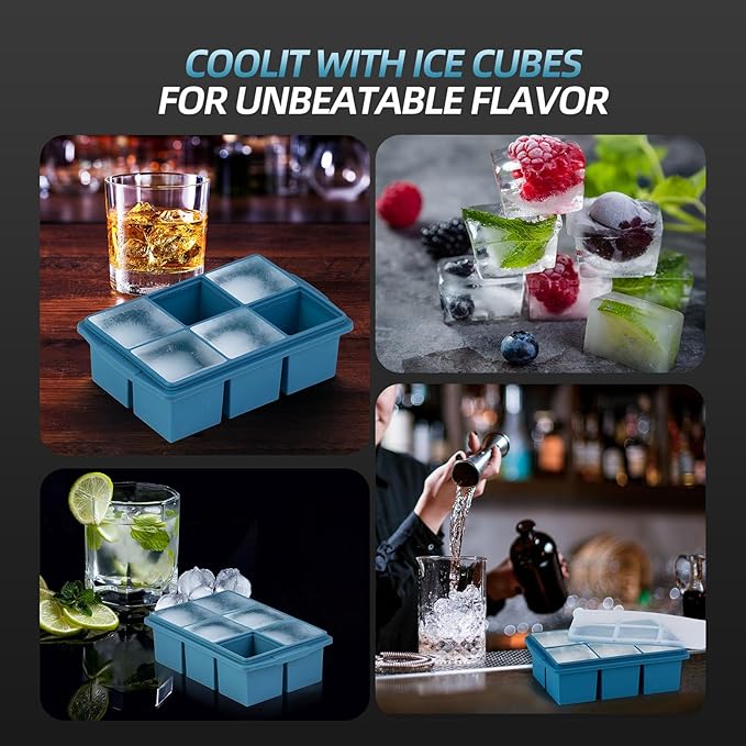 Large Ice Cube Trays for Whiskey (2 Pack) - Silicone Ice Cube Molds with Steel Frame Reinforcement & Lid, 2-Inch Square Ice Cubes for Whisky, Cocktails, Coffee, Tea - Easy Release