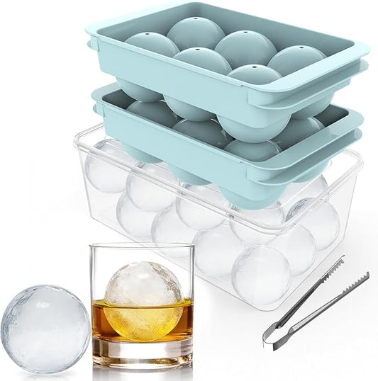 Large Ice Ball Maker Mold, 1.9" Round Ice Cube Mold for Whiskey Bourbon Cocktail, 6 Balls, Sphere Ice Mold, Big Ice Cube Tray with Container and Tongs, Easy to Fill & Release