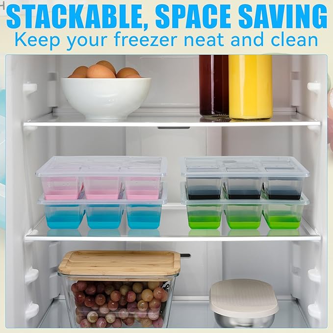 Ice Cube Trays 2 Pack, JRISBO Large Silicone Ice Cube Molds with Leak-Proof Lid, TPE Frame & Easy Release Bottom, Stackable Freezer Ice Trays for Whiskey, Cocktails, Soup, BPA Free (Green)