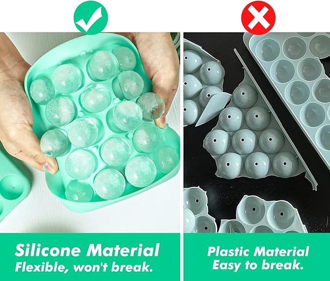 Webake 2 Pack Sphere Ice Cube Trays - 1.1" Small Round 36pcs Ice Ball Maker, Flexible Silicone Molds for Cocktails, Whiskey, Tea & Coffee - Easy Release & BPA Free (Green)