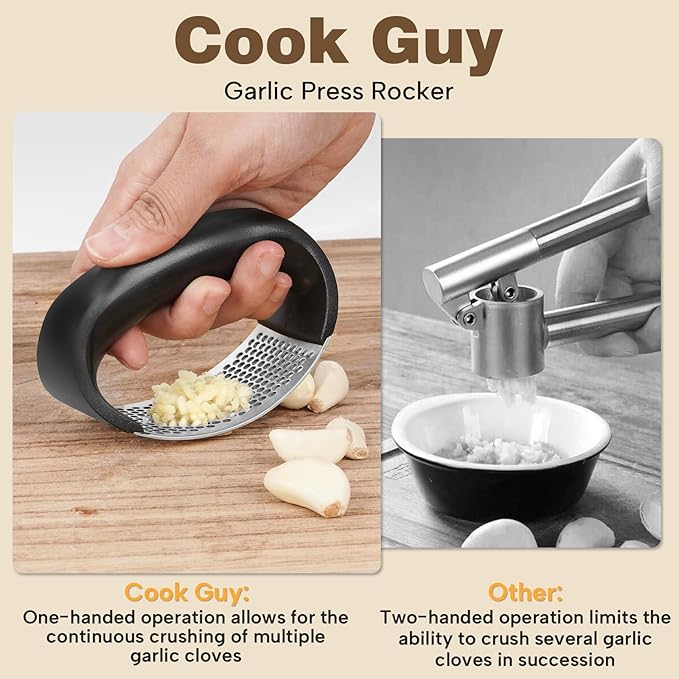Cook Guy 304 Stainless Steel Garlic Press Rocker - Premium Stainless Steel Garlic Press Rocker –Garlic Mincer with a Comfortable Grip Garlic Grinder