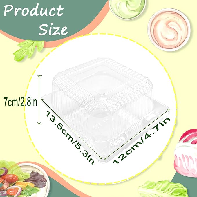 Qyyiguf 50 Pcs Clear Hinged Plastic Containers with Lids,Square To Go Containers,Disposable Clamshell Takeout Tray for Dessert,Cakes,Cookies,Salads,Pasta,Sandwiches