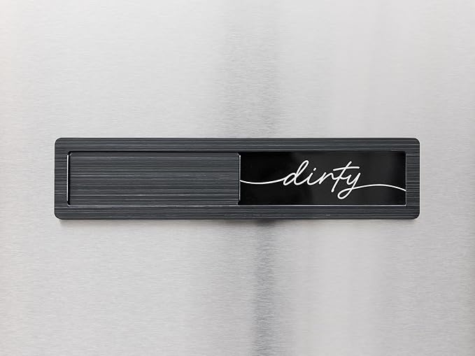 Stainless Steel Clean Dirty Magnet for Dishwasher, Black Chrome Script Dishwasher Magnet Clean Dirty Sign, Premium Clean/Dirty Dish Washer Magnets with Protective Backing, Rustic Kitchen Dish Sign