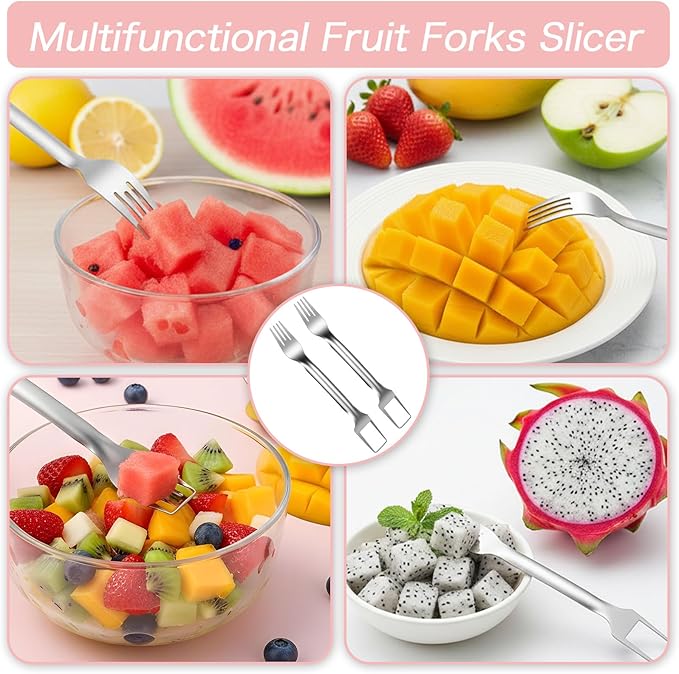 2pcs Watermelon Cutter Slicer 2-in-1 Stainless Steel Fruit Cutter Watermelon Fork Slicer Portable Tool for Home Party Camping Kitchen Gadget Dual Heads Fruit Forks for Salad BBQ