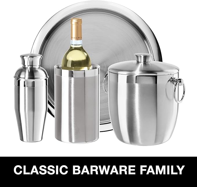 OGGI Double Wall Stainless Steel Ice Bucket - Insulated Ice Bucket with Elegant Steel Lid, Classic Handles & Stainless Steel Ice Tongs - Great for Home Bar, Chilling Beer, Champagne and Wine - 3 qt
