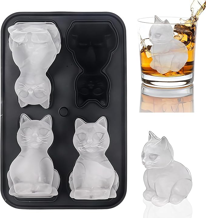 2026 New 3d Ice Cube Mold: Bulldog Whiskey Ice Cube Mold Tray Set Molds Small For Freezer Mini Cat Shaped Silicone Tiny Block Shaved Plunge Cooler Cute Cocktails With Lid Fancy (cat)