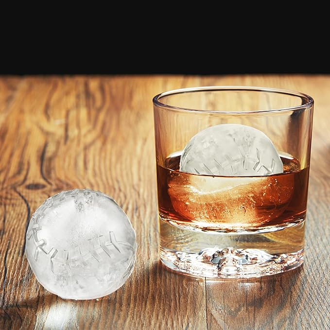 ACOOKEE Novelty Baseball Gifts Ball Ice Maker Mold, 2.2" Large Sphere Round Ice Cube Mold for Cocktails, Whiskey, Bourbon Chilling, 4 Hole Fun Shapes Big Silicone Circle Ice Cube Trays