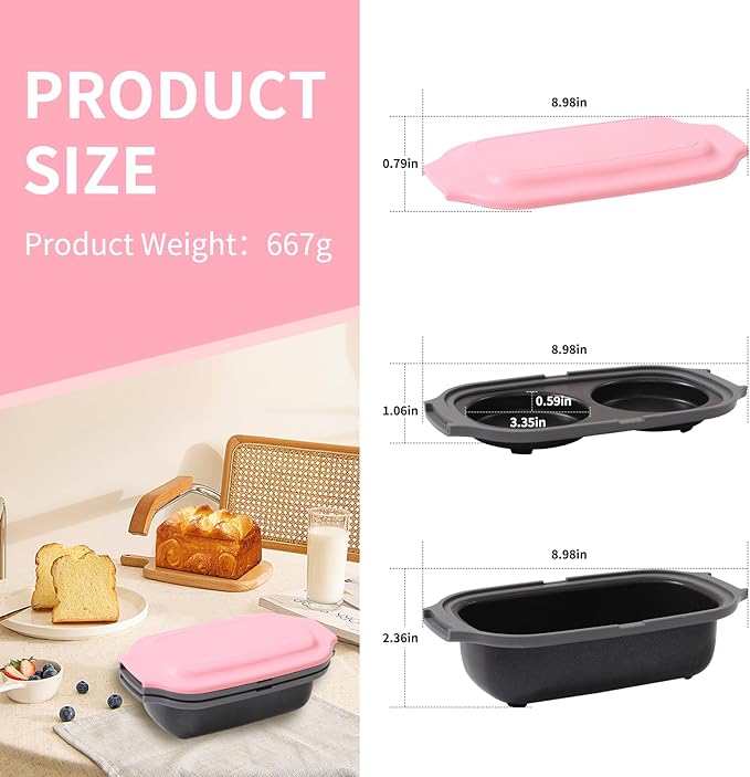 Microwave Egg Cooker, Egg Poacher, 2 Eggs fryer, Microwave Grill Sandwiches Maker, Quick-Heat 2-Piece Multi-use for Breakfast, Non-Stick, Dishwasher Safe, Portable for Home, Travel, Pink