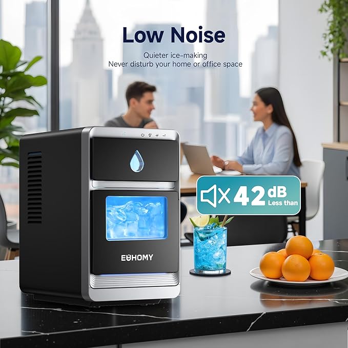 EUHOMY LunaArc Crescent Ice Maker Countertop, 16Pcs Ready in 12Mins, 1600Pcs/Day, Auto Deep Cleaning, Timer, Adjustable Ice Thickness, Portable Ice Cube Maker for Whiskey/Coffee/Soft Drinks