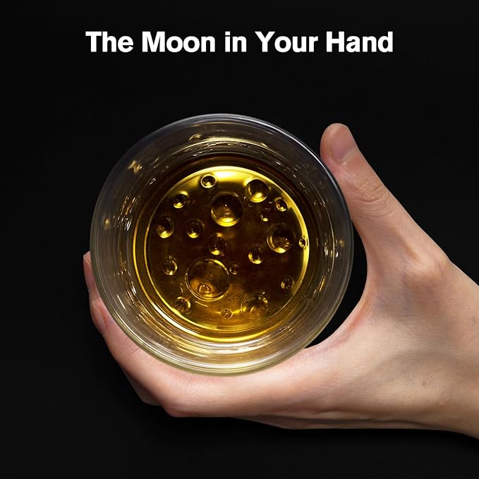 Creative Moonbottom Whiskey Glasses Set of 4, Old Fashioned and Cocktail Glasses (Transparent bottom), gift for amateur astronomer
