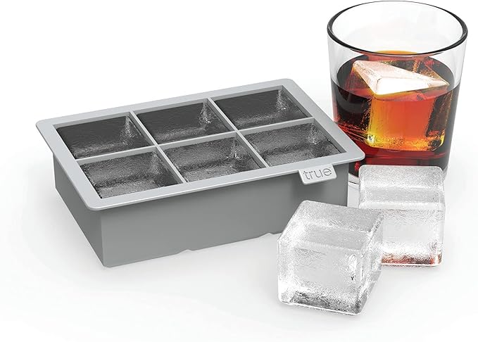 True Colossal Ice Cube Tray, Large Silicone Ice Mold for 2 Inch Cubes, Easy to Release, Perfect for Whiskey, Cocktails, Mixed Drinks, Iced Tea, Soda, Kitchen & Home Bar Gifts, Set of 1, Gray