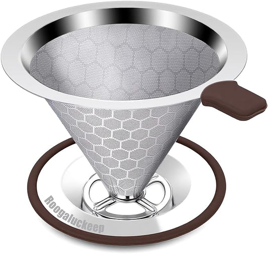 Pour Over Coffee Dripper, Stainless Steel Coffee Filter, Paperless Reusable Coffee Filter, Metal 600 Mesh Strainer Coffee Maker Single Cup Brewer 1-2 Cup