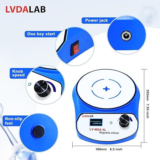 2200RPM LCD Digital Magnetic Stirrer with 2 Stir Bars, 5000ml Stainless Steel Magnetic Mixer, Lab Stirrers Mini Magnetic Stir Plate
