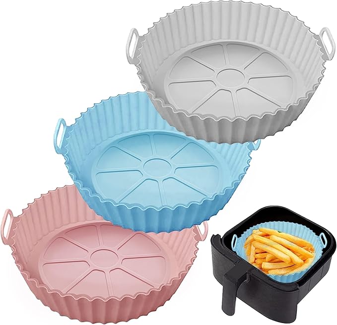 Silicone Air Fryer Liner, 7.9 Inch Round Reusable Basket with Handles, Nonstick & Dishwasher Safe (1 or 2 Pack) (mint green, 1)