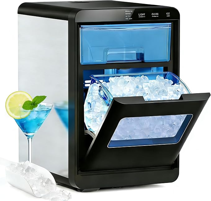 Nugget Ice Makers Countertop, 44Lbs/24H Crushed Ice Maker & Chewable Pellet Ice Machine with Ice Scoop, Pellet Ice Makers with Removable Basket,Sonic Countertop Ice Machine for Home/Kitchen/Office