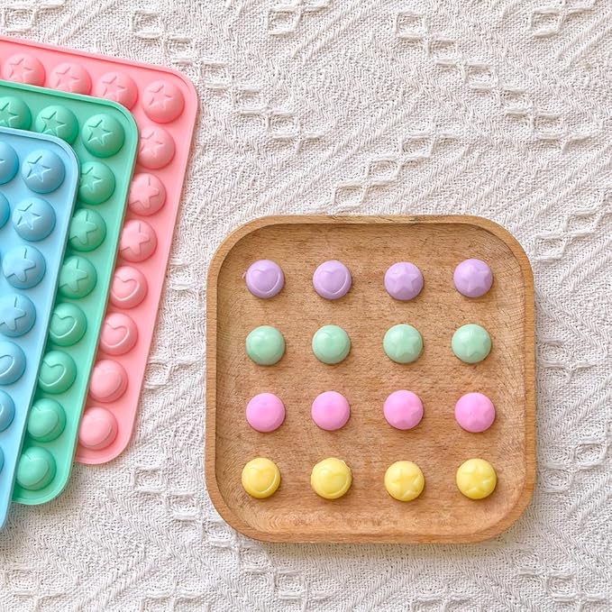 3Pcs Mini Round Silicone Mold,64 Holes Semicircle Mold With Pentagram Heart Pattern Design,Semi Sphere Shaped Mold For Small Half Ball Pellet Chocolate, Gummy Candy, Wax Melts Beads, Ice Balls,Biscuit