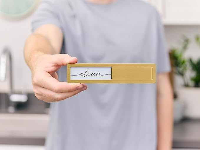 Stainless Steel Clean Dirty Magnet for Dishwasher, Gold Script Dishwasher Magnet Clean Dirty Sign, Premium Clean/Dirty Dish Washer Magnets with Protective Backing, Rustic Kitchen Dish Sign
