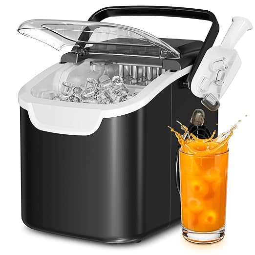 Antarctic Star Ice Maker Countertop, 8 Bullet Ice Cubes in 6 Mins, 26.5 lbs/Day, Self-Cleaning, 2 Sizes, Ultra-Quiet for Home/Kitchen/Camping/RV