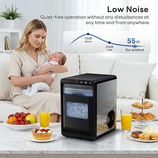Kismile Nugget Ice Maker Countertop, 44Lbs/Day Sonic Ice Machine, Fast Ice Ready in 10–14 Mins, 2026 Upgraded Small Ice Maker with Self-Cleaning for Home, Party, RV & Office
