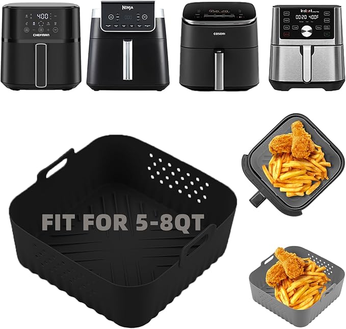 LYHOLKEER Air Fryer Liners Silicone for Chefman 6 QT,Instant Pot Vortex Plus 6QT XL,1PCS Square Air Fryer Silicone Basket Reusable for Ninja/Sweetcrispy/COSORI and Other 5-8QT,Airfryer Accessories