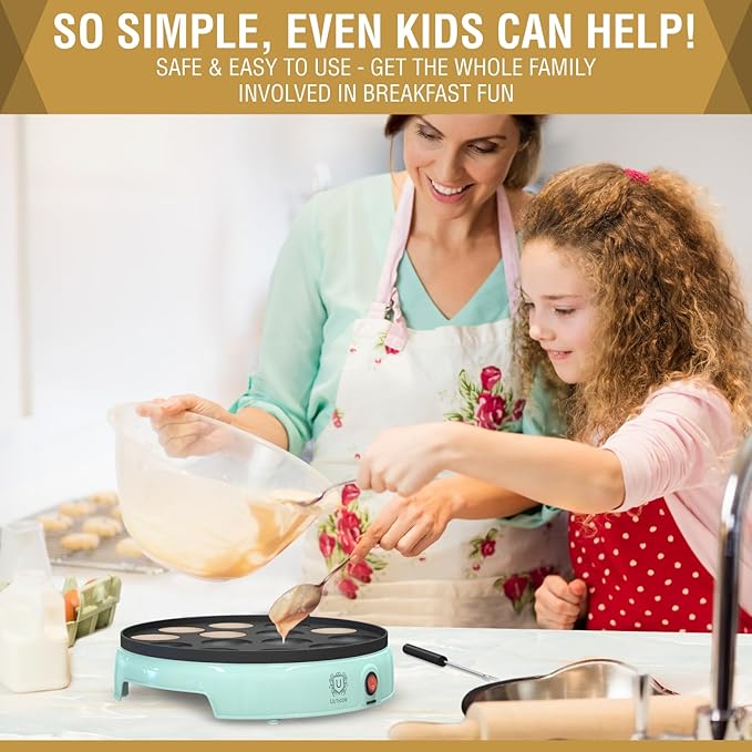 ULTICOR Mini Pancake Maker – 14-Hole Electric Poffertjes Pan – Non-Stick Dutch Mini Pancakes Griddle – Easy to Use, Easy to Clean – Perfect for Breakfast, Desserts, Snacks & More