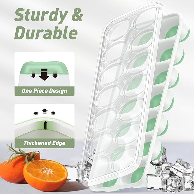 ChefAide Ice Cube Tray with Lid, 4 Packs 56 Cubes Durable Stackable Ice Cube Trays for Freezer with Removable Lids, Easy-Release Plastic & Silicone Ice Tray for Cocktail, Coffee