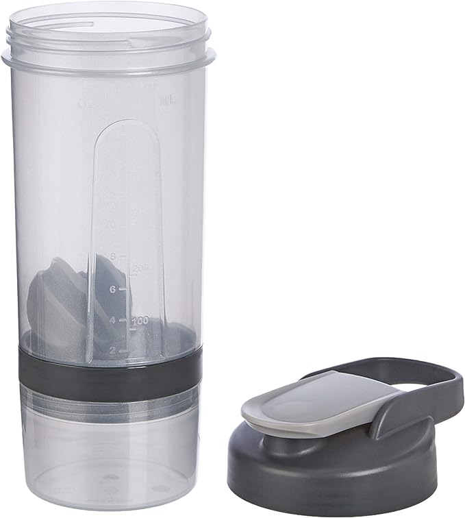 Amazon Basics Protein Shaker Bottle with Mixer Ball, Cups for Shakes, 20 oz, Gray, 11.8x9x23 cm (Pack of 16)