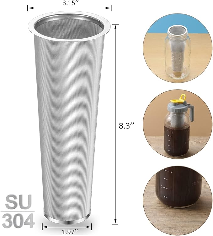 Coffee Strainer Stainless Steel Mesh Filter- 2 Quart (64 oz)- 2pcs Wide Mouth Flip Cap Lids with Handle for Ball Mason Jar (Blue & Yellow), Suitable for Cold Brew, Lemonade, Iced Tea and Iced Coffee