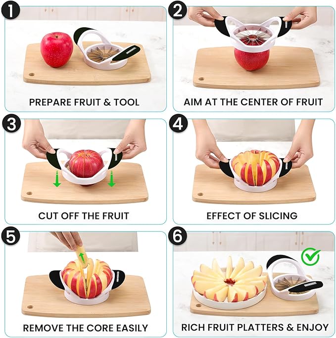 SCHVUBENR 16-Blade Apple Slicer and Corer - 4.72 Inch Sharp Stainless Steel Apple Cutter - Professional Apple Divider Tool for Quick Slices - Easy to Use & Clean - Slice Fruits with Ease - Black