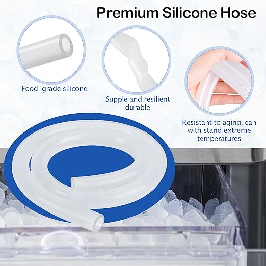 Ice Maker Drain Tube Fit for GE Profile Nugget, Replacement Hose Compatible with Opal Nugget Countertop Ice Maker with Tank - Ice Maker Parts 1/4 ID Silicone Water Line