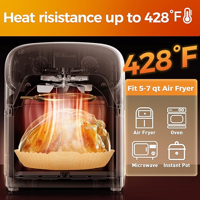 Air Fryer Paper Liners Disposable: 100PCS Non-Stick Air Fryer Parchment Paper, Food Grade Baking Sheets for Baking Roasting Microwave (6.5IN-Square)