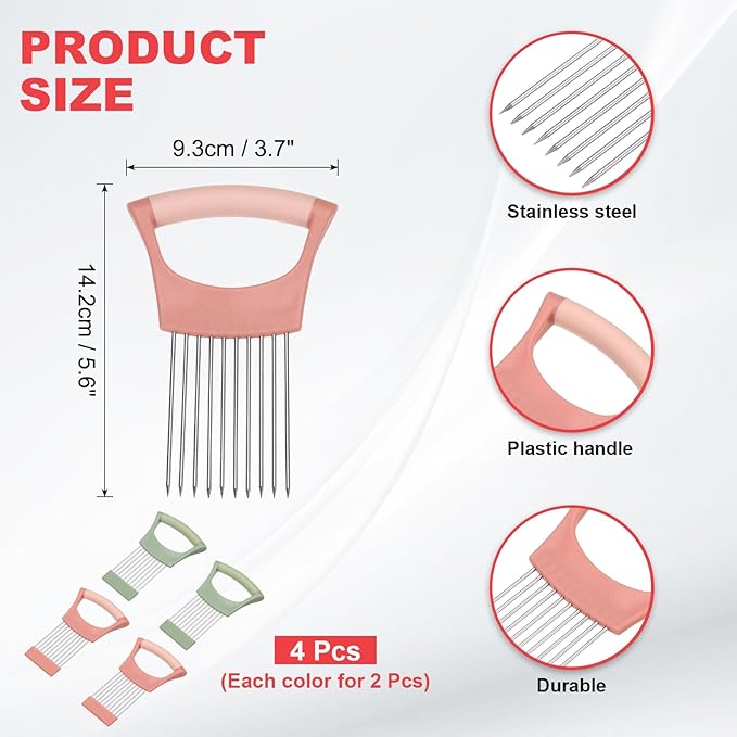 uxcell 4 Pcs Onion Slicer Holder, Stainless Steel Vegetable Cutting Holder Food Cutter Tool for Slicing Storing Onions Tomatoes Potatoes Avocados Apples, Green/Pink