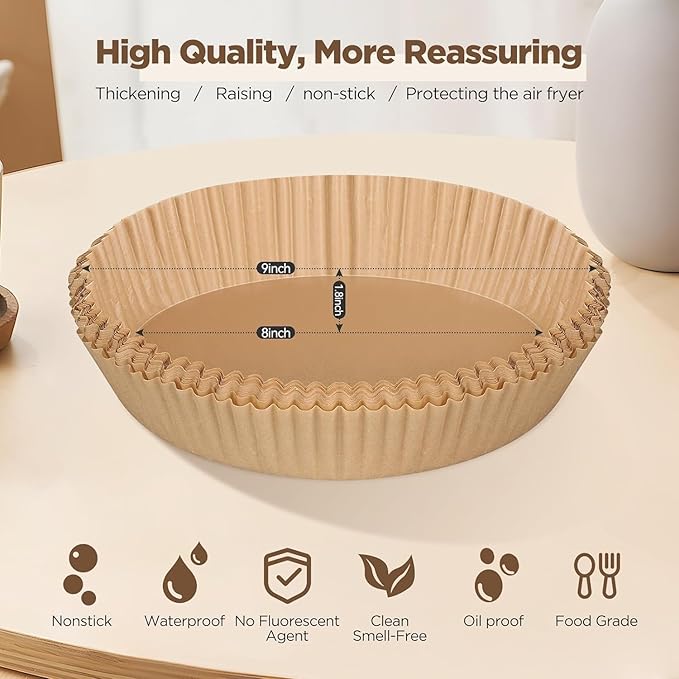 Air Fryer Liners Disposable, 100pcs Air Fryer Liners, Non-Stick Oil Resistant Air Fryer Parchment Paper Liners, 8 Inch Round Airfryer Liners Waterproof Oilproof For 5-8 Qt Airfryer Basket, Baking
