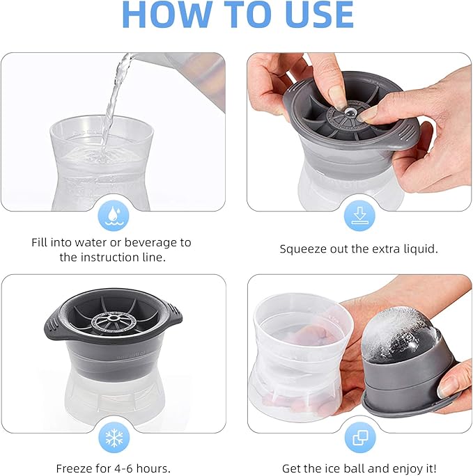 Meetall 2 Pack Round Large Ice Ball Mold for Whiskey,Cocktail and Soft Drinks.Slow Melting,Long-lasting Chilled,Super Large Sphere Ice Cube Maker.Jumbo Size in 2.5 inch.2 Colors Grey and Black.