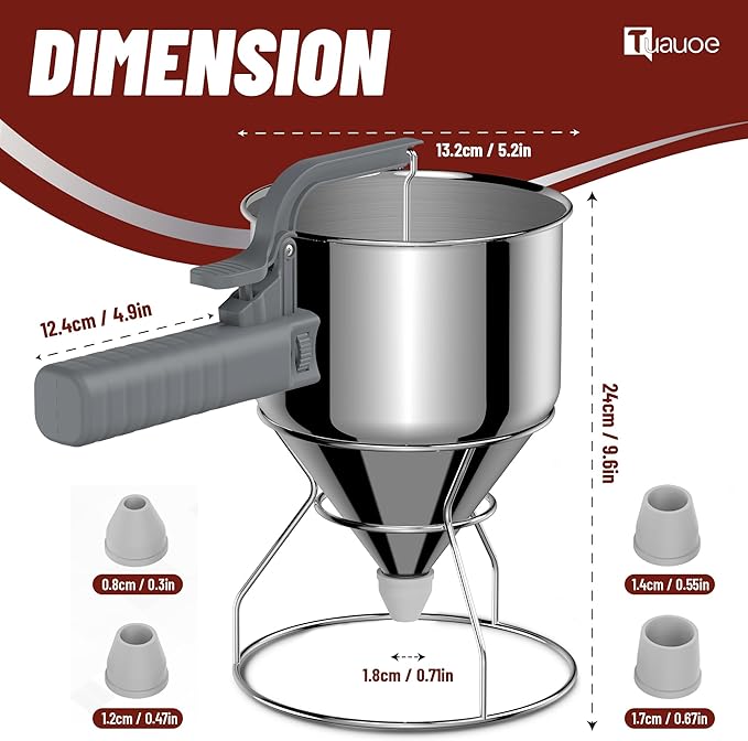 Stainless Steel Pancake Batter Dispenser, 40oz Batter Dispenser with Squeeze Handle, Great for Pancakes, Cupcake, Waffle or Any Baked Goods, Durable, Leak-Free, Space Gray