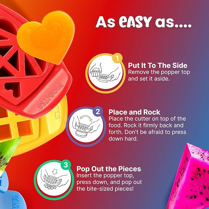 FUNBITES Crustless Sandwich Cutter for Kids Lunch, Uncrustable Sandwich Cutter (6-piece set), Bite-Size Food Cutter for Toddlers, Bento Box Accessories, Dishwasher Safe, Squares/Hearts/Triangles 3pk