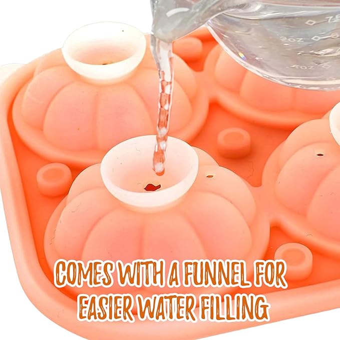 Orange 3D Pumpkin Ice Cube Tray for Freezer, Halloween Pumpkin Ice Cube Mold, Fall Pumpkin Silicone Ice Tray with Lid, Whiskey Cocktail Ice Molds for Autumn Thanksgiving Party, Bar Beverages Decor