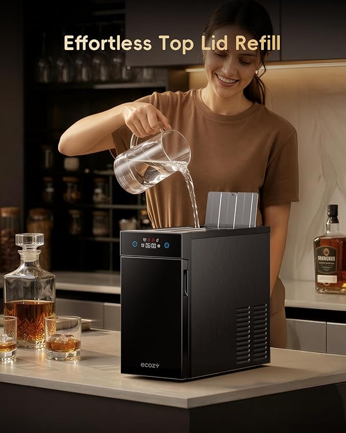 ecozy 2.1" Clear Ice Ball Maker Countertop with CrystalFlux Technology, Minimal Footprint Sphere Ice Maker with 8H Timer, 1 pc in 30 Mins, 48 pcs/Day, Self-Cleaning for Home Bar Whiskey & Bourbon