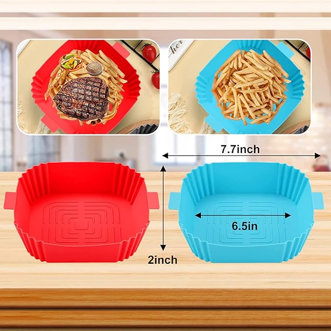 Air Fryer Silicone Liners - Square Shape Air Fryer Baskets 7.7 inches wide - Fit for all 4 to 7 qt size Air Fryers - Lightweight Heat Resistant and Easy to Clean Reusable Pots Inserts (Dark Grey, 1)
