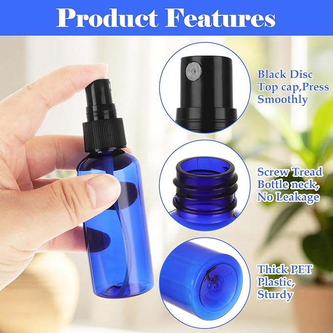 60 Pack Small Spray Bottle 2 oz Spray Bottle with Small Fine Mist Spray and Plastic Cap, Refillable for Essential Oils, Bath, Beauty, Hair & Cleaning(Blue)