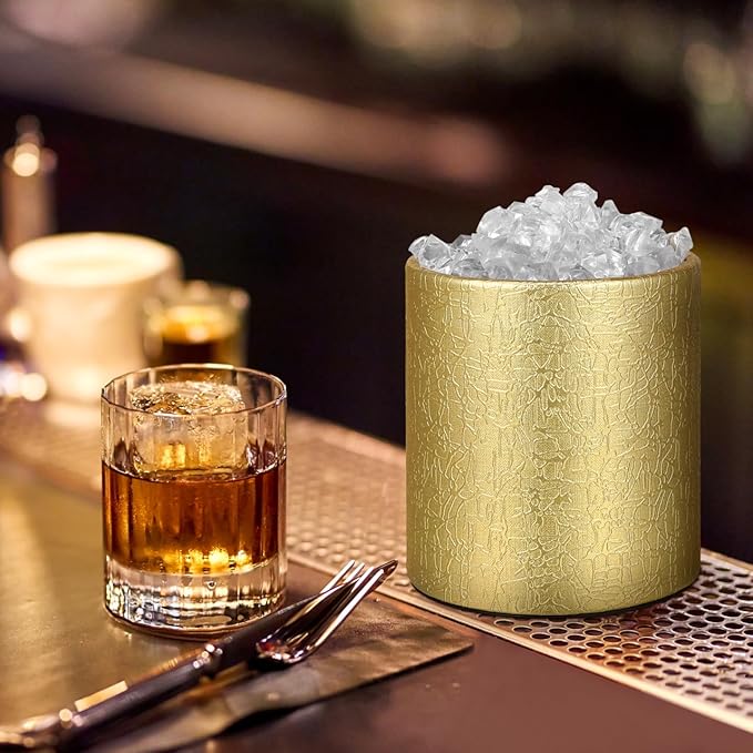DOITOOL Double Wall Stainless Steel Insulated Ice Bucket with Lid and Ice Tongs for Home Bar Chilling Beer Champagne and Wine Golden
