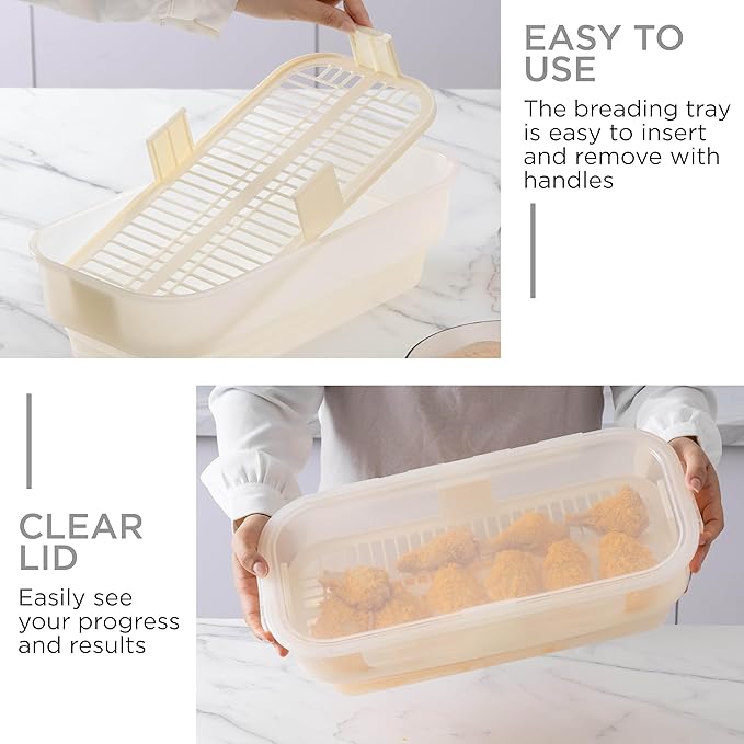 COOK WITH COLOR Collapsible Batter Bowl - Mess Free Breading Shaker Container - Great for Fried Fish, Fried Chicken, Onion Rings, Wings & More, Cream