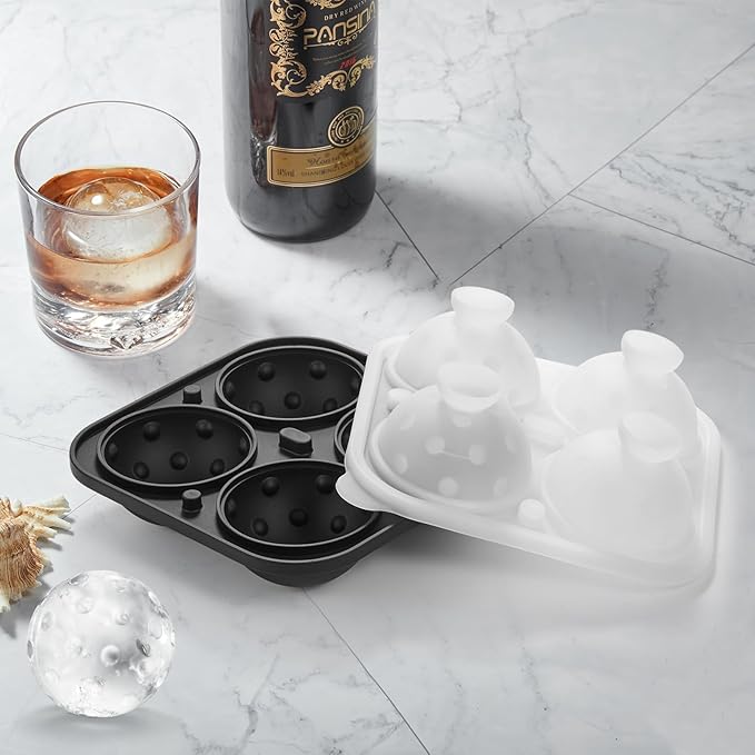 ACOOKEE Novelty Pickleball Gifts Ball Ice Maker Mold, 2.2" Large Pickleball Ice Cube Mold for Cocktails, Whiskey, Bourbon Chilling, 4 Hole Fun Shapes Big Silicone Circle Ice Cube Trays